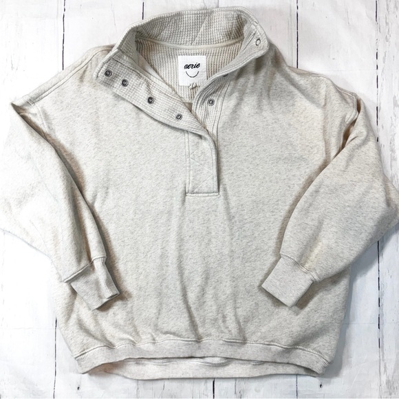 Aerie Oatmeal Textured Oversized Pullover EUC - Picture 2 of 3